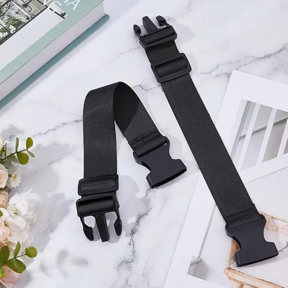 2Pcs Adjustable Belt Bag Extender Strap Black Nylon Fanny Pack Extension Buckle